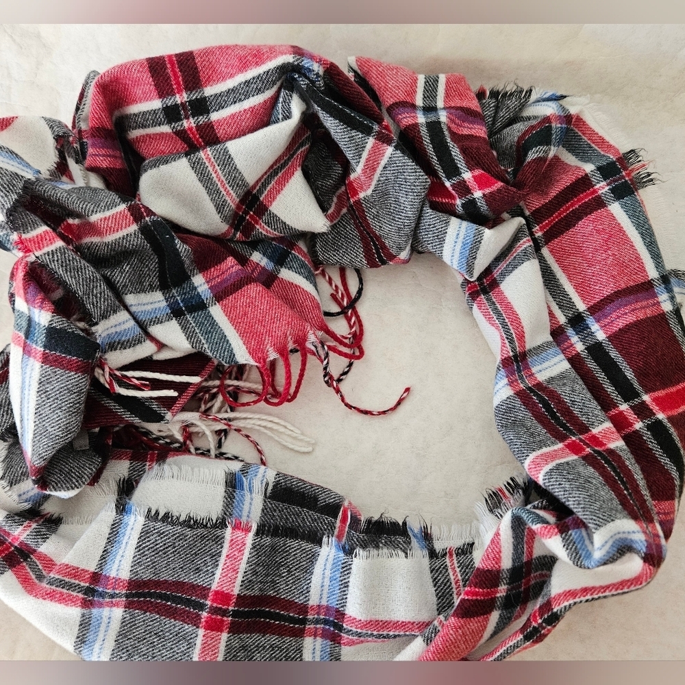 J. Jill Plaid Red and Black Fringe Scarf